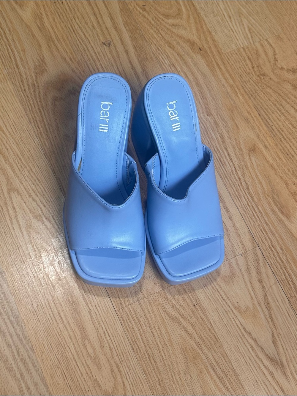 Bar III Blue Slide Sandals Open Toe Slip-On Leather Block Heel Women's 6